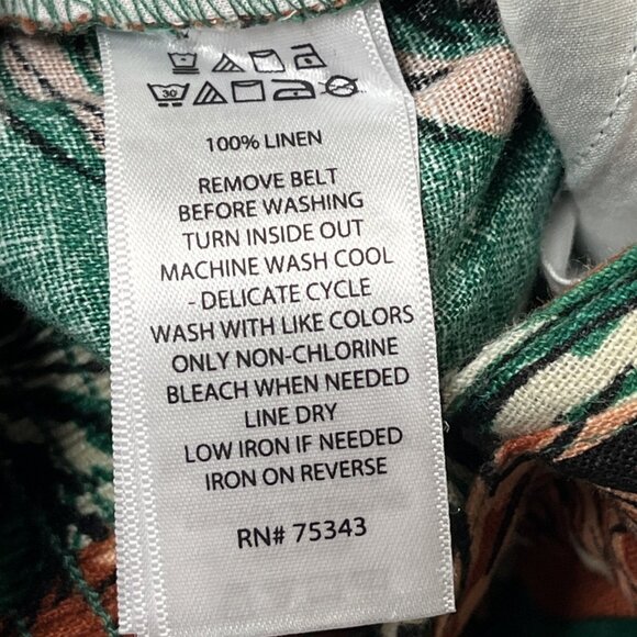 Nicole Miller Pants Womens S Green Tropical Linen Flax Wide‎ Leg Coastal Beachy - Picture 9 of 11